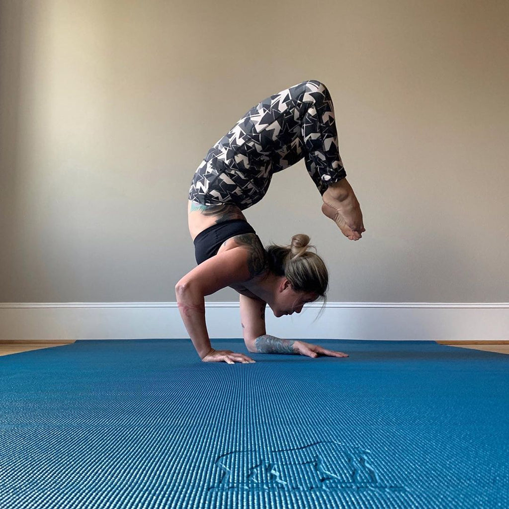 Handstand on blue Gorilla Yoga Mat