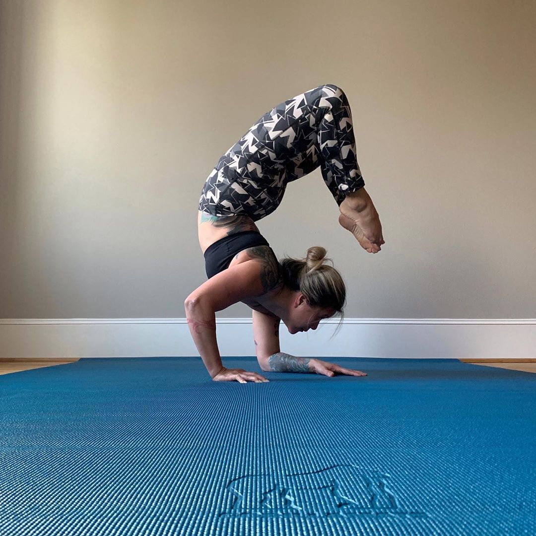 Handstand on blue Gorilla Yoga Mat